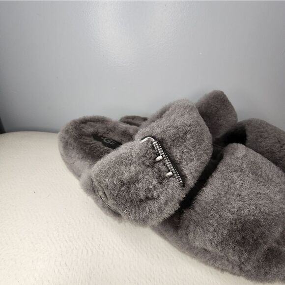 UGG Women's Fuzz Yeah Slide Slippers Gray Fur Sandals Flat Size 10 - Picture 4 of 7